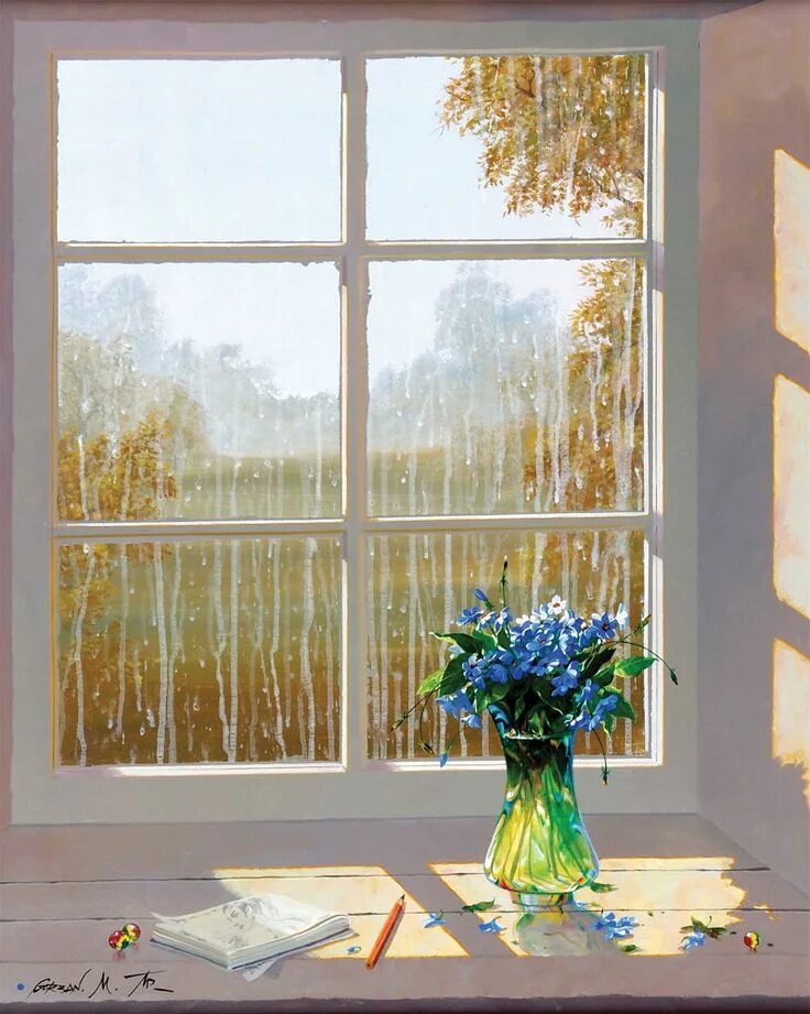 Картина у окна фото michael gorban Window art, Flower art painting, Gorgeous art