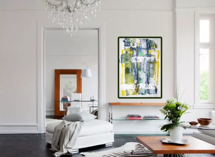 Картина в белой раме в интерьере Ay, caramba! - Original Wall Modern Abstract Art Painting (Visualização da estam
