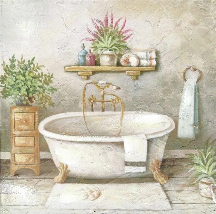 Картина в интерьере ванной Российский Сервис Онлайн-Дневников Bath art, Decoupage vintage, Vintage artwork