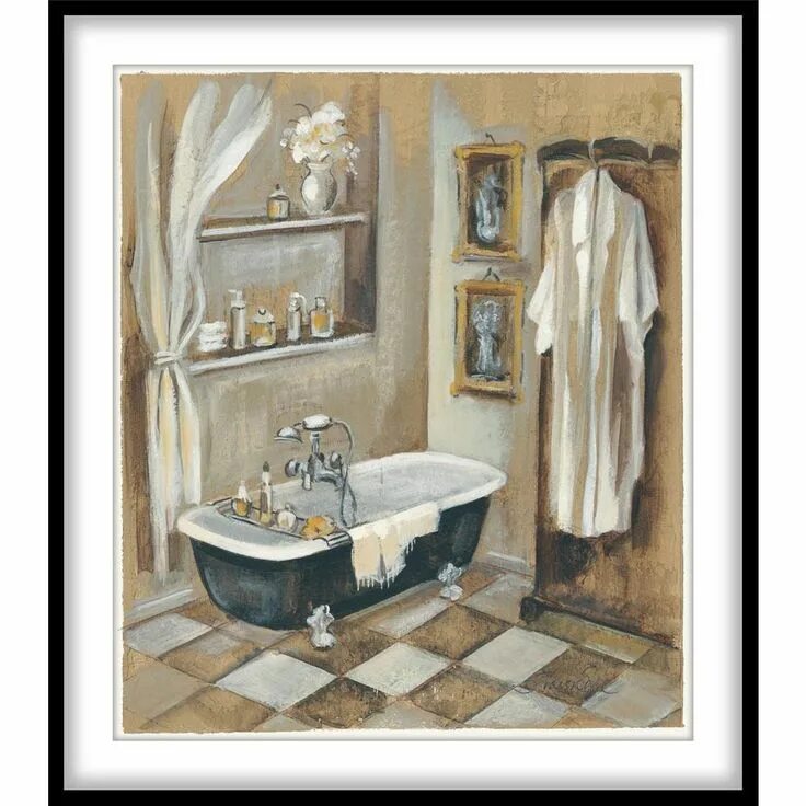 Картина в интерьере ванной PTM Images 9.75 in. x 11.75 in. "French Bath V"Framed Wall Art 1-76012 - The Hom