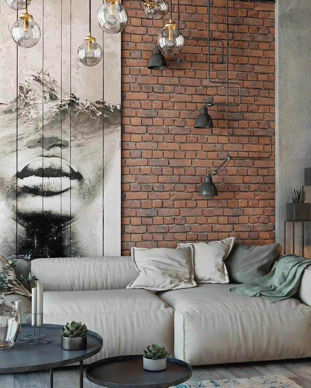 Картина в стиле лофт в гостиной loft interior design living room дизайн интерьера лофт дизайн гостиной Industria