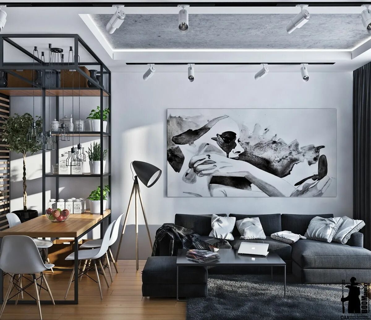 Картина в стиле лофт в гостиной Artistic Apartments with Monochromatic Color Schemes Luxury room decor, Monochro