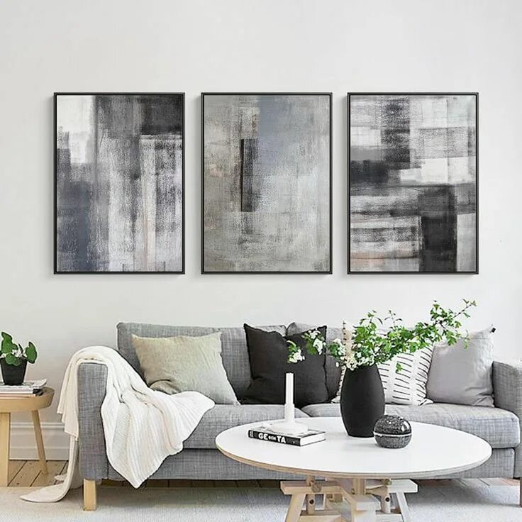 Картина в стиле минимализм для интерьера Abstract Grey Brushed Canvas Wall Art - #abovecouch #Abstract #art #Brushed #Can