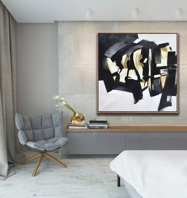 Картина в стиле минимализм для интерьера CZ Art Design - Hand-Painted Minimal painting on canvas, square abstract paintin