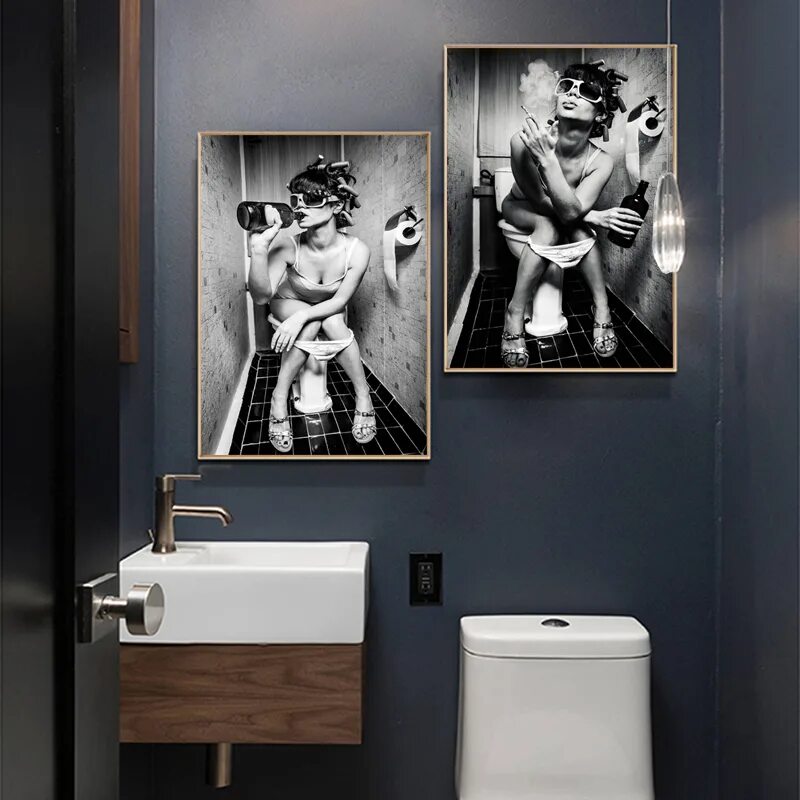 Картина в ванной комнате фото Sexy Vrouw Poster Drinken Rookmeisje Muur Kunst Fotos Voor Woonkamer Toilet Badk