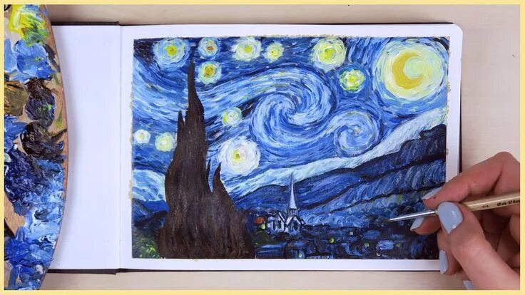 Картина ван гога звездная ночь фото How to Paint the Starry Night with Acrylic Paint Step by Step Art Journal Thursd