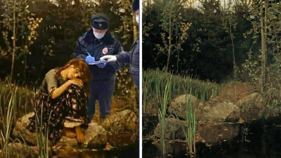 Картина васнецова аленушка на камне фото Правила карантина: художники переосмысливают классику - Газета.Ru