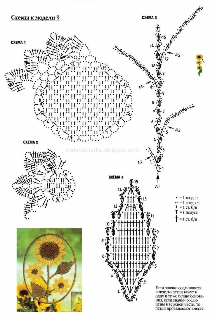 Картина вязаная крючком схема и описание Pin de Lucia Chaves em flores e folhas 2 Padrões de flores de crochê, Diagrama d