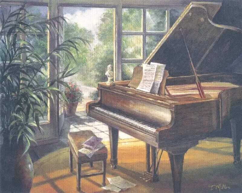 Картина жуковского гостиная с роялем фото Piano Oil Painting Canvas Prints Art Picture Living Room Hd - AliExpress