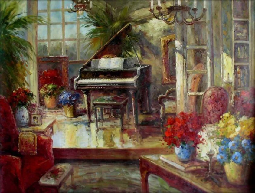 Картина жуковского гостиная с роялем фото Painting, Art painting, Modern canvas art