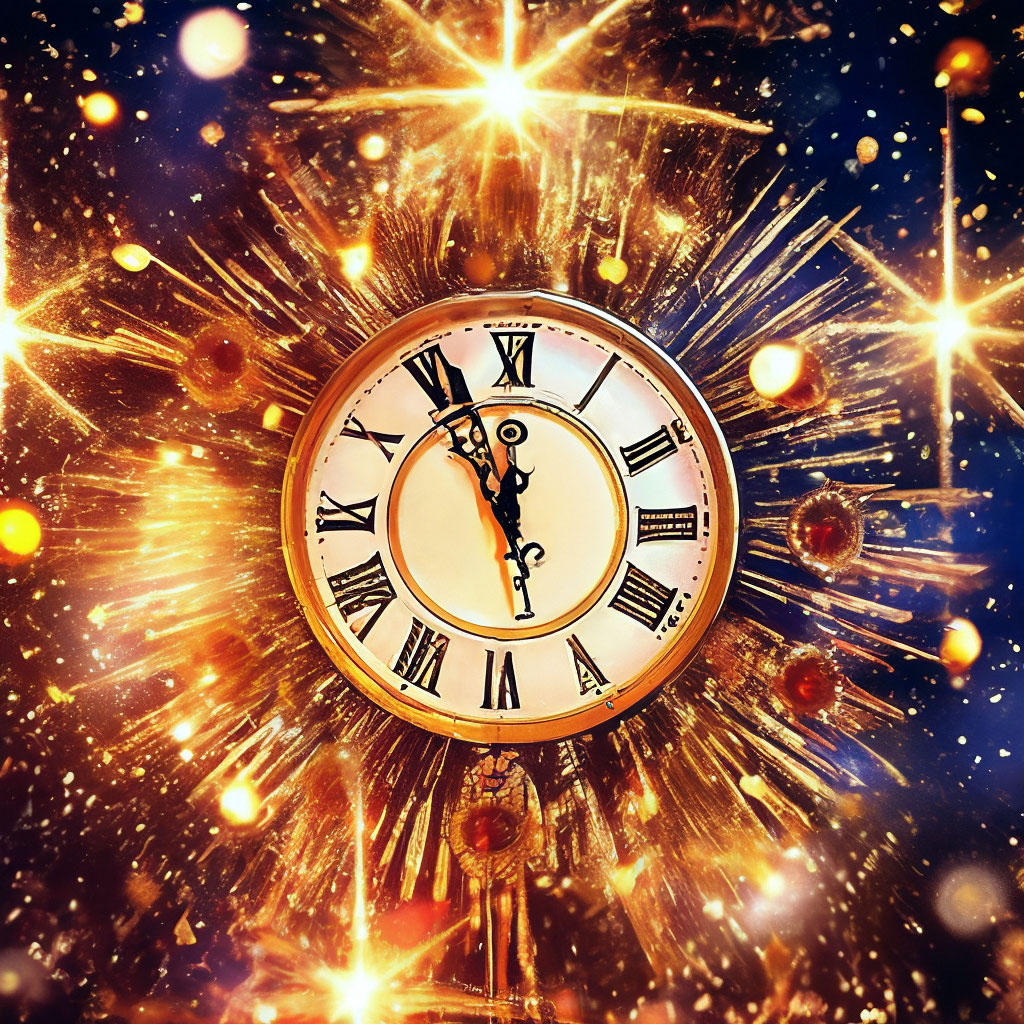 Картинка часов новый год "New Year's clock shows midnight, 12 o." - image created in Shedevrum