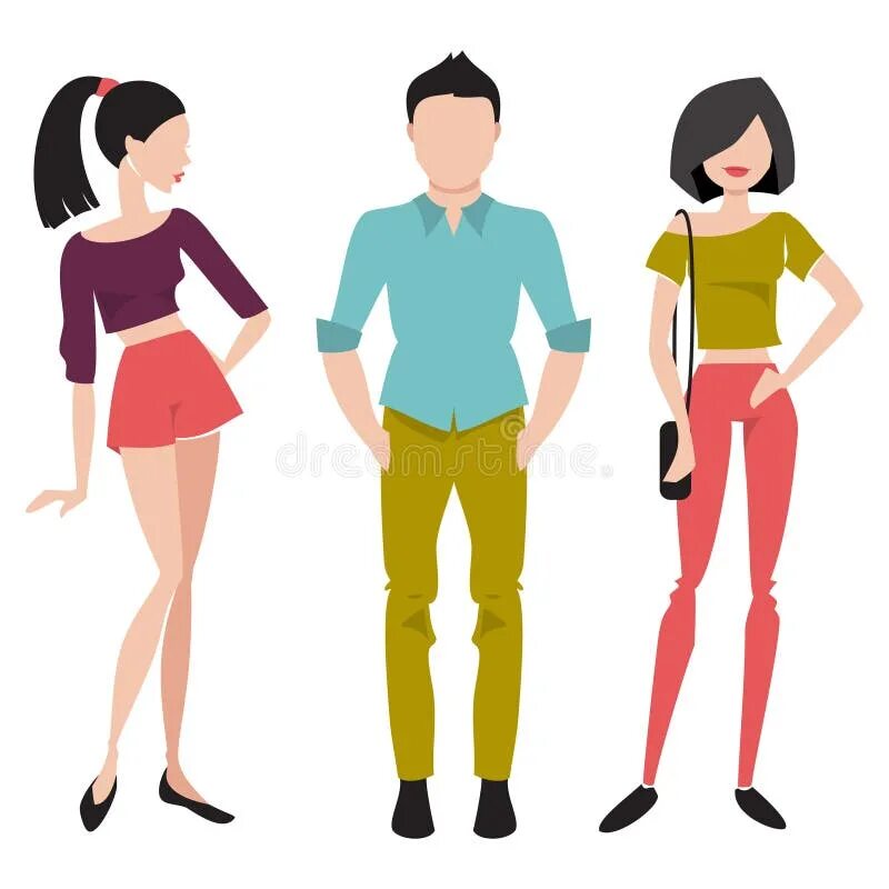 Картинка что одевать Young People in Fashionable Clothes. Flat Vector Illustration Stock Vector - Ill