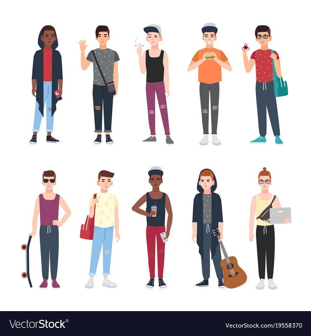 Картинка что одевать Collection of teenage boys dressed in trendy Vector Image