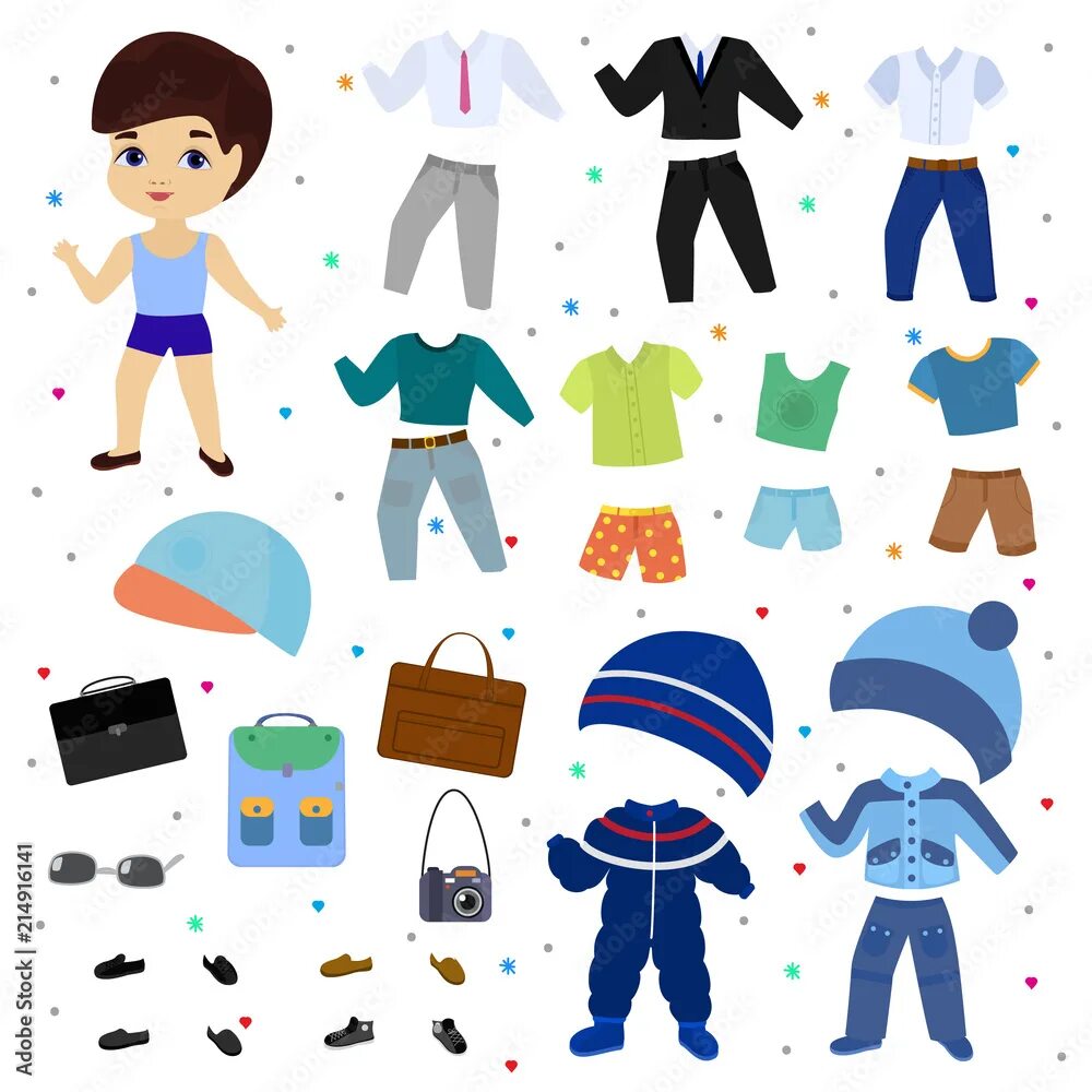 Картинка что одевать Paper doll vector boy dress up clothing with fashion pants or shoes illustration