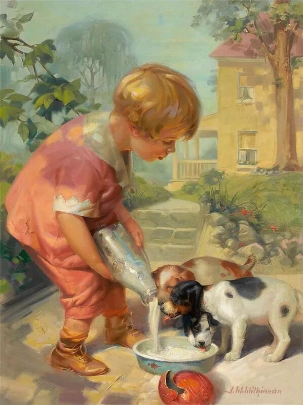 Картинка дети помогают животным Henry (Hy) Hintermeister Children illustration, Illustration, Vintage illustrati