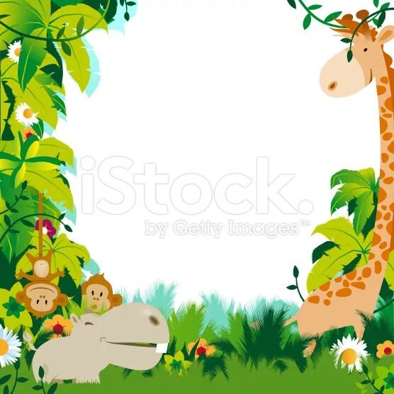 Картинка детская фон животные A Frame composed by cute jungle animals, including a giraffe, a... Animals wild,