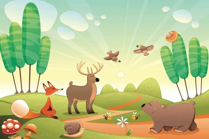 Картинка детская фон животные Kids Wallpaper Peel & Stick Murals Hovia Mural, Animal wallpaper, Cartoon backgr