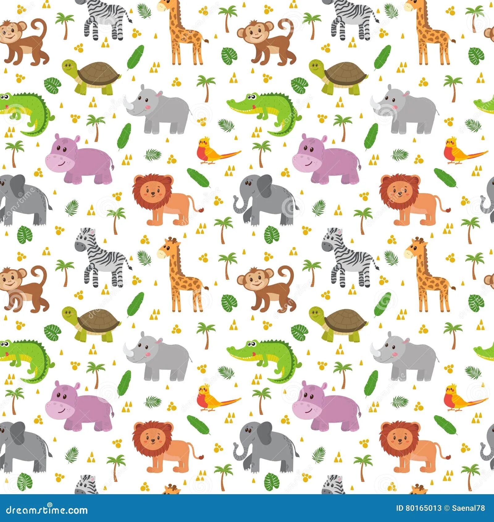 Картинка детская фон животные African Animals Seamless Pattern. Cute Cartoon Childish Animals Stock Vector - I