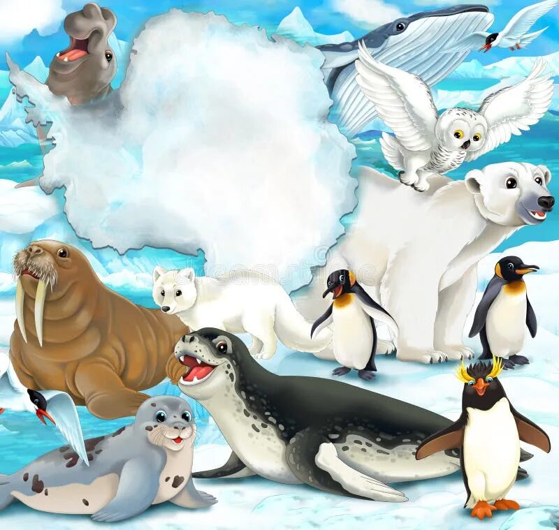 Картинка для детей северные животные Arctic Scenery - Cartoon Style with Animals Stock Illustration - Illustration of