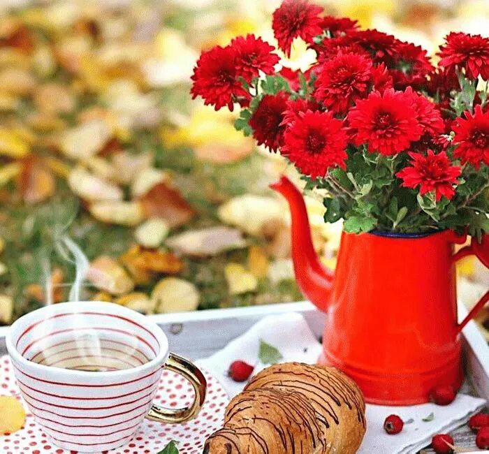 Картинка доброе утро осень красивая и стильная Доброе утро! Good morning greetings, Coffee gif, Tea break