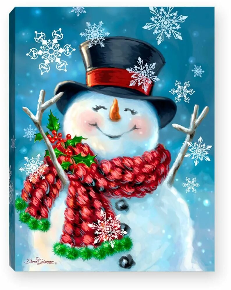 Картинка доброго нового года Lighted Tabletop Canvas 8x6 - Joyful Jolly Snowman Needlework christmas, Christm