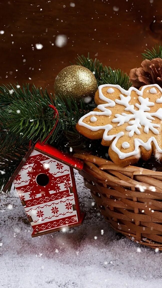 Картинка доброго нового года Koszyk z ozdobami świątecznymi - Tapeta na telefon Christmas feeling, Christmas 