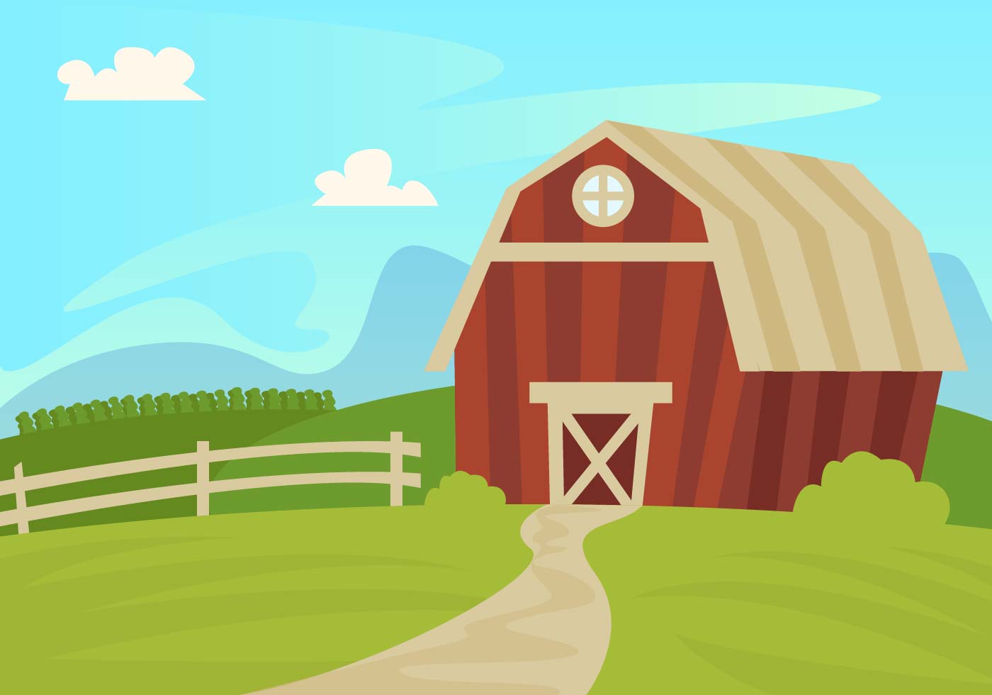 Картинка ферма для детей без животных Red Barn Landscape Illustration Vector 158504 Vector Art at Vecteezy