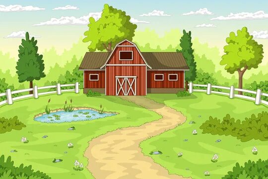 Картинка ферма для детей без животных Farm House Cartoon Зображення - огляд 73,143 Стокові фото, векторні зображення й