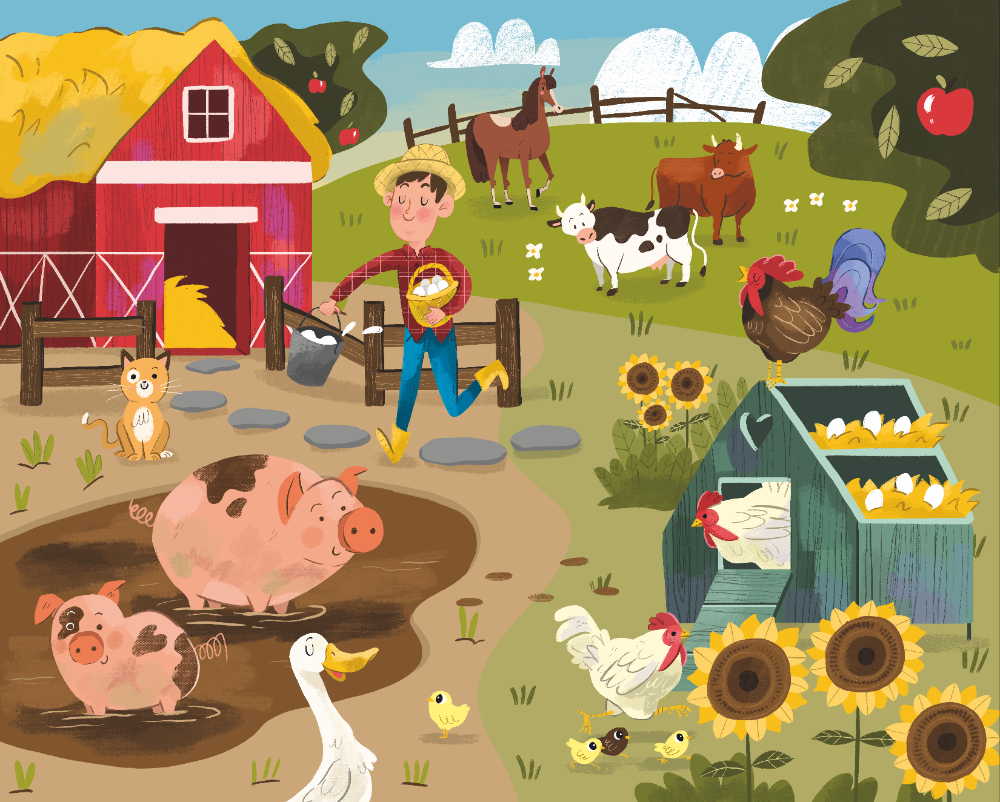 Картинка ферма для детей без животных Farm Life on Behance Dessin enfant, Art agricole, Illustrations animalières