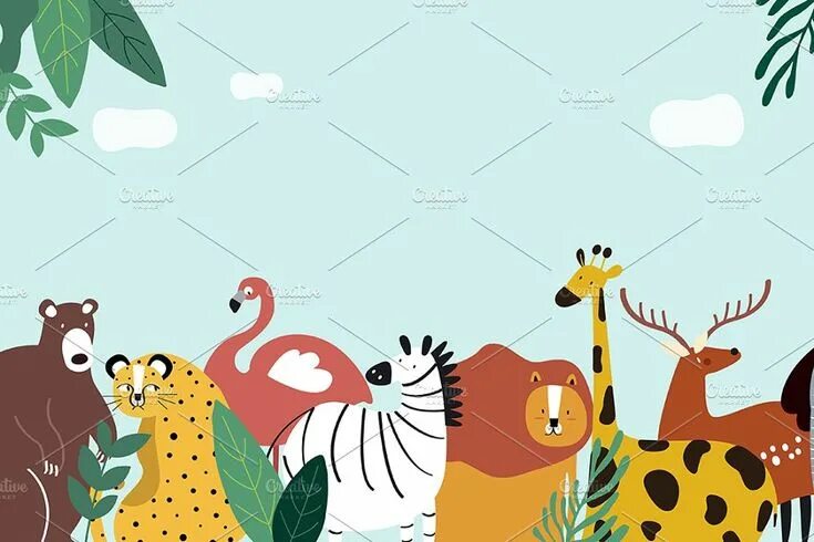 Картинка фон дикие животные Wild animals in watercolor Creative illustration, Cute animal illustration, Anim