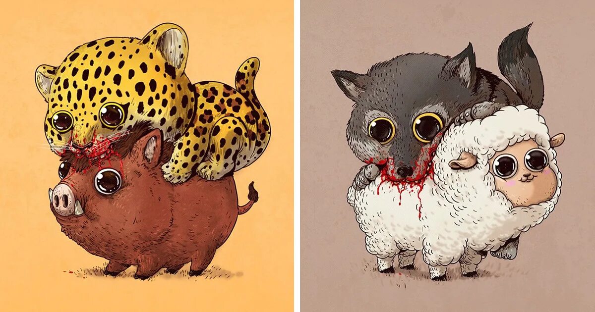 Картинка где нарисованы животные Cute Predators VS Used-To-Be-Cute Prey (Part 2) DeMilked