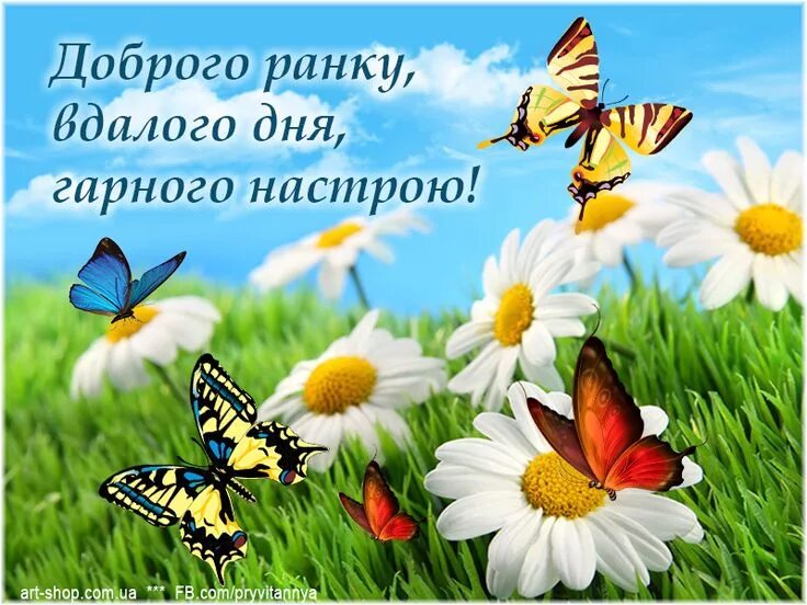 Картинка хорошего дня на украинском языке Доброго ранку, дня, вечора - Картинки, листівки, привітання.