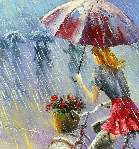 Картинка хорошего дня в дождливую погоду ORIGINAL Painting modern Fine Art Abstract oil Etsy Umbrella art, Rain art, Rain