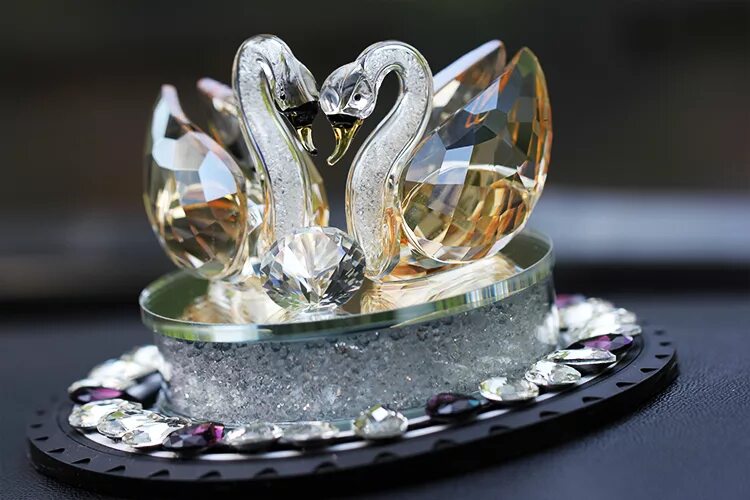 Картинка хрустальная свадьба скачать бесплатно Clear/Champagne Couple Glass Crystal Swan with Clear Diamond Home Decoration Wed