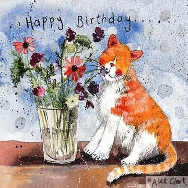 Картинка кот с днем рождения женщине Alex Clark Happy birthday cards, Cat birthday card, Happy birthday art