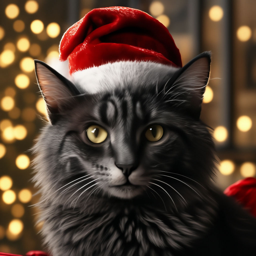 Картинка кота новый год "New year's cat, black cat, new Year's." - image created in Shedevrum