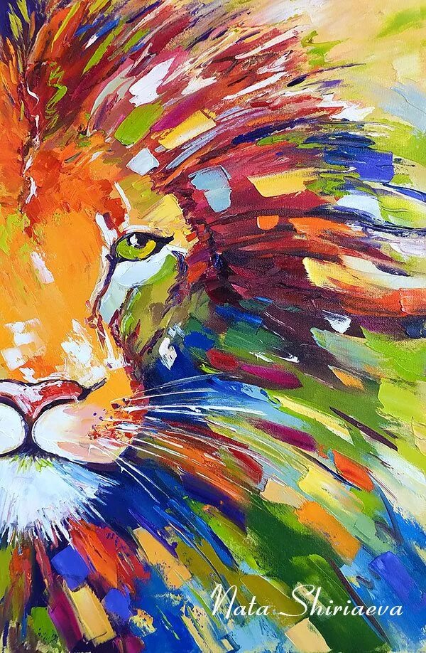 Картинка красками животных Lion Painting Animal Wall Art Print From My Original Lion Wall - Etsy Картины ма