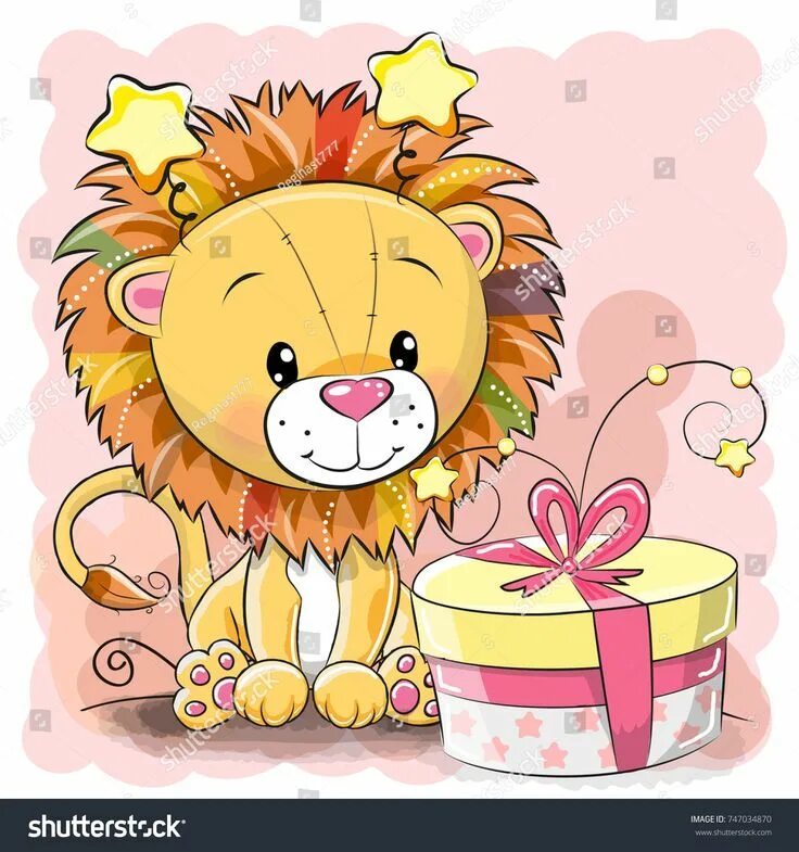 Картинка левы с днем рождения Tarjeta de saludo lindo León con: vector de stock (libre de regalías) 747034870 
