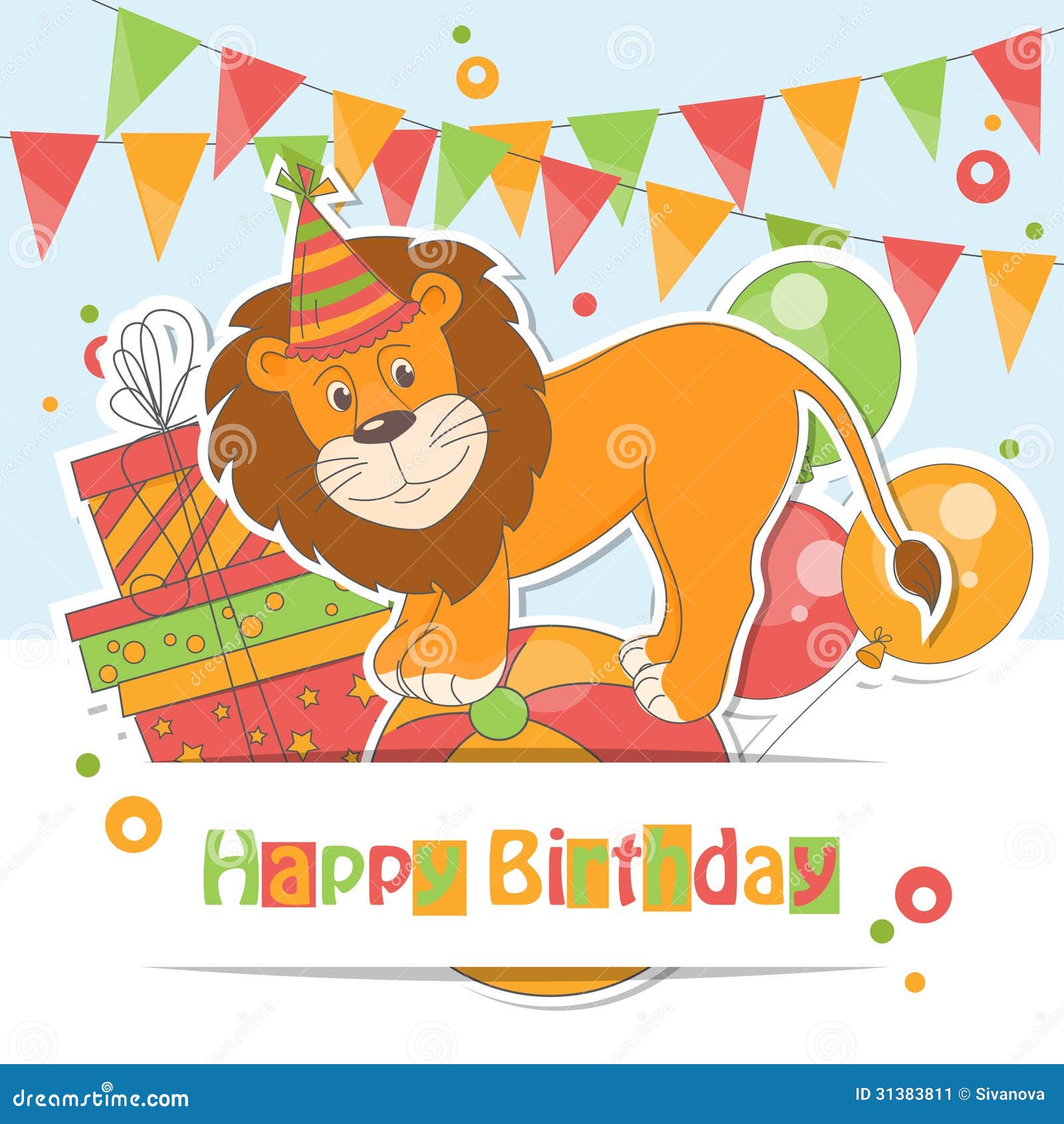 Картинка левы с днем рождения Happy Birthday card stock vector. Illustration of childish - 31383811