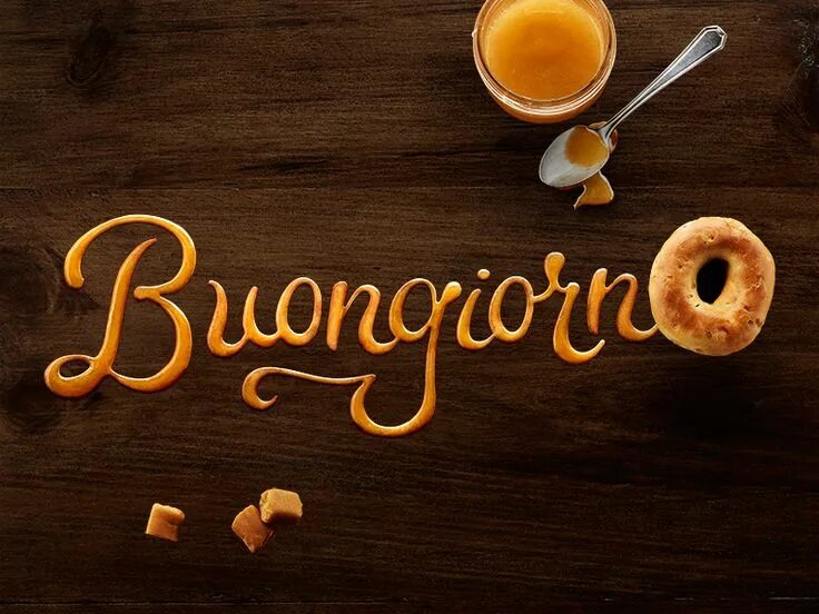Картинка на итальянском хорошего дня Italian Caramel Food Type Food lettering, Cool lettering, Print ads