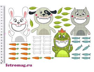 Картинка накорми животных Фетр с рисунками - Фетр с рисунком "Кто что ест?" (зайчик, собачка.
