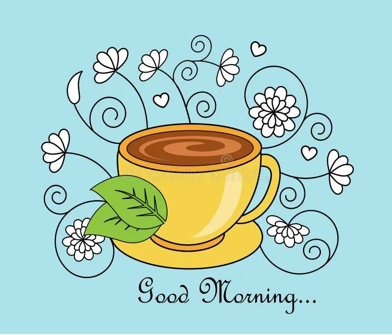 Картинка нарисованная хорошего дня Good morning and tea stock vector. Illustration of design - 73206435