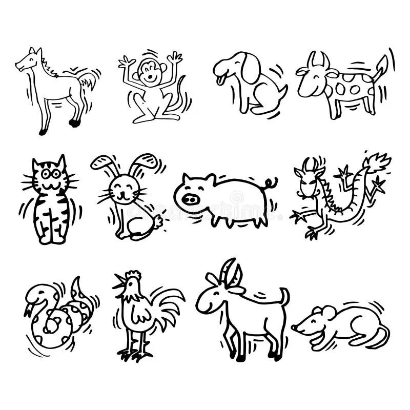 Картинка найди 12 животных 12 Animals of Chinese Calendar. Cartoon Style Stock Vector - Illustration of pap