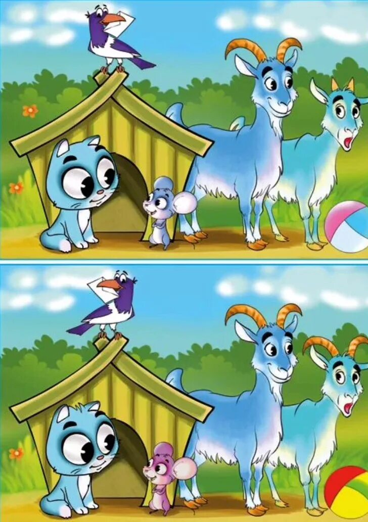 Картинка найди 5 животных We paint workdays with bright colors of cartoons How many differences will you f