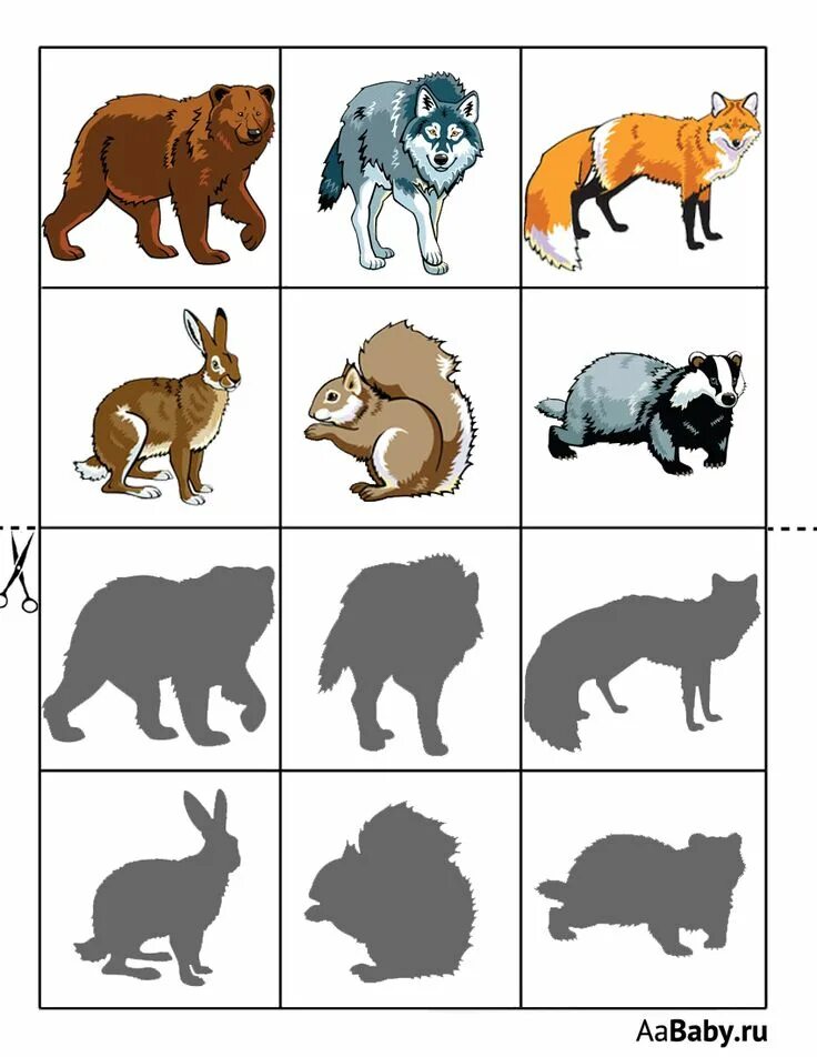 Картинка найди диких животных Теневое лото. Дикие животные Animal activities for kids, Forest animals preschoo
