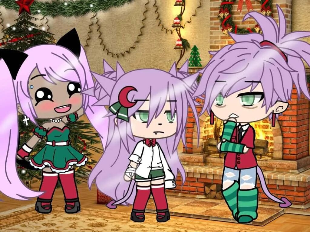 Картинка нового года gacha like Download Gacha Life Cute Three Purple-Haired Girls Wallpaper Wallpapers.com