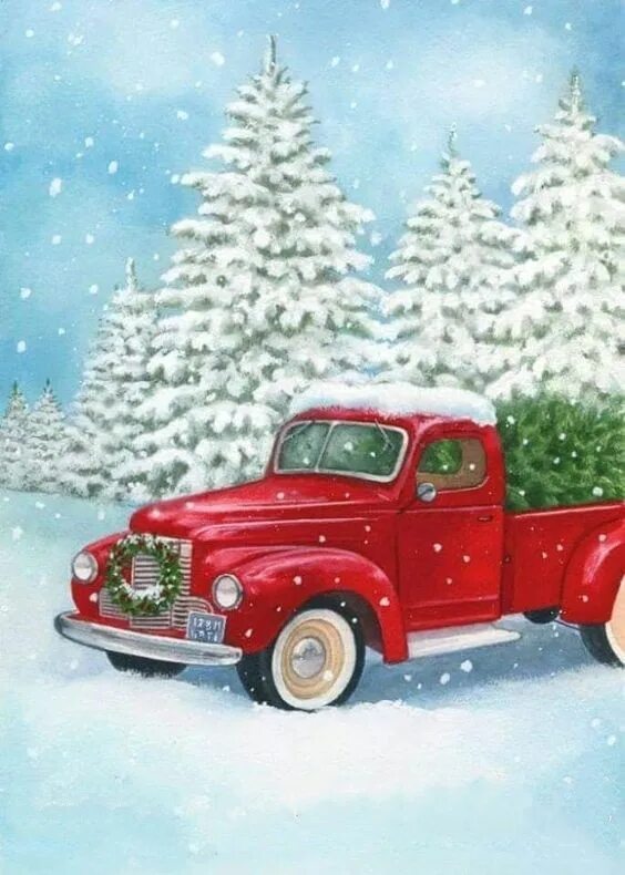 Картинка новый год автомобиль Red Truck Christmas red truck, Christmas scenes, Christmas paintings