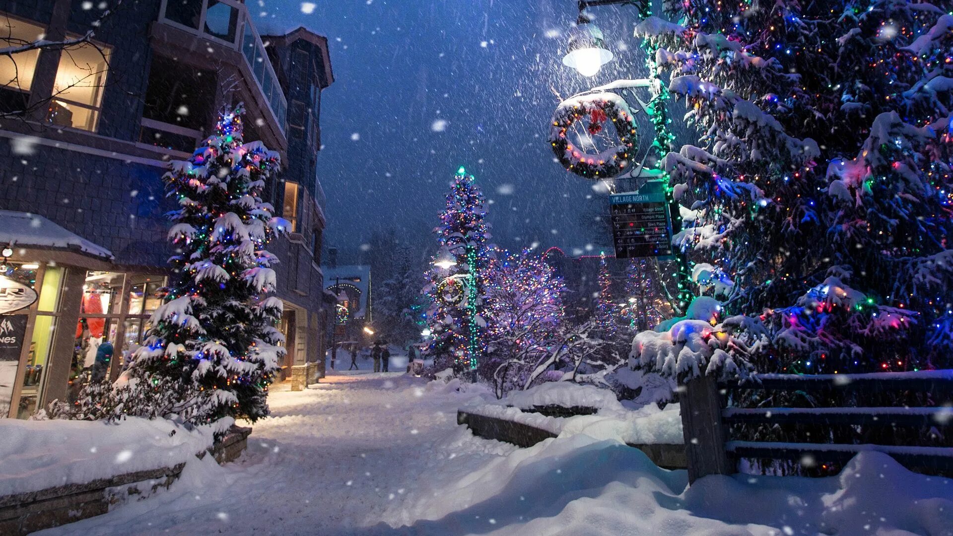 Картинка новый год хорошего качества Download wallpaper 1920x1080 christmas, new year, winter, street, snowfall, mood