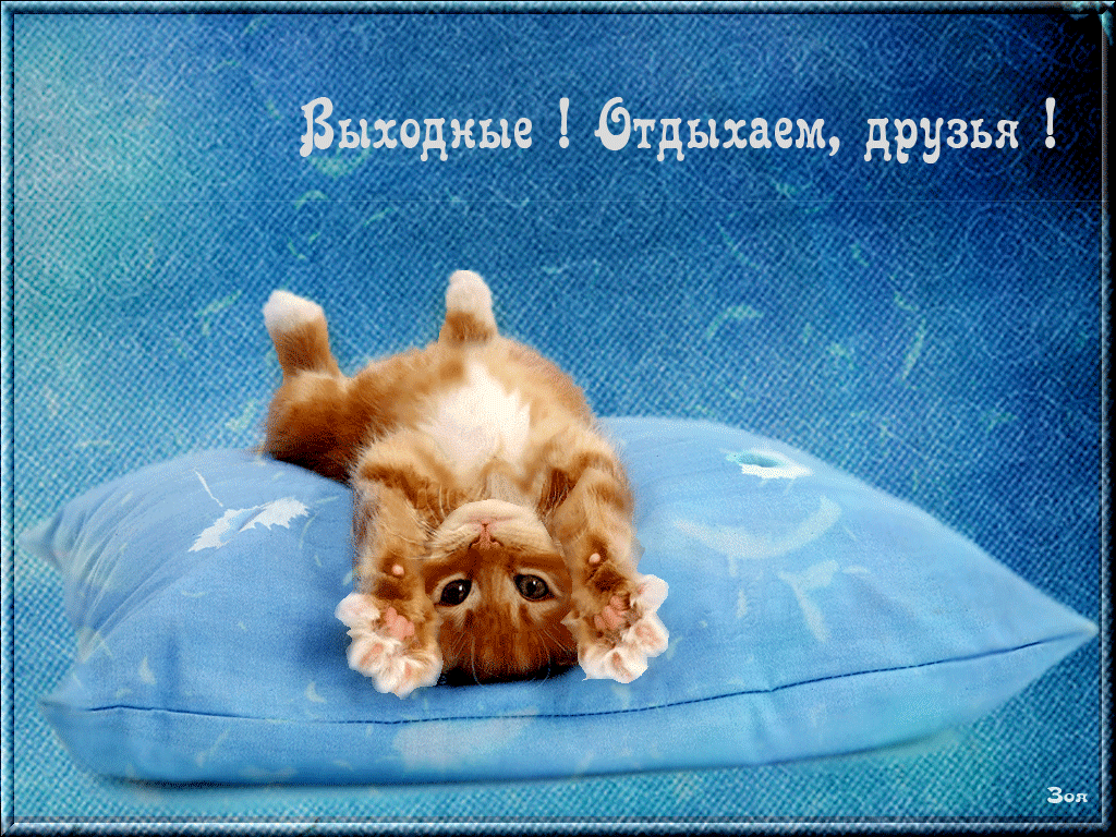 Картинка позитивного выходного дня Открытки анимация Отдыхаем, друзья Открытки анимация Плейкасты, поздравления Пос