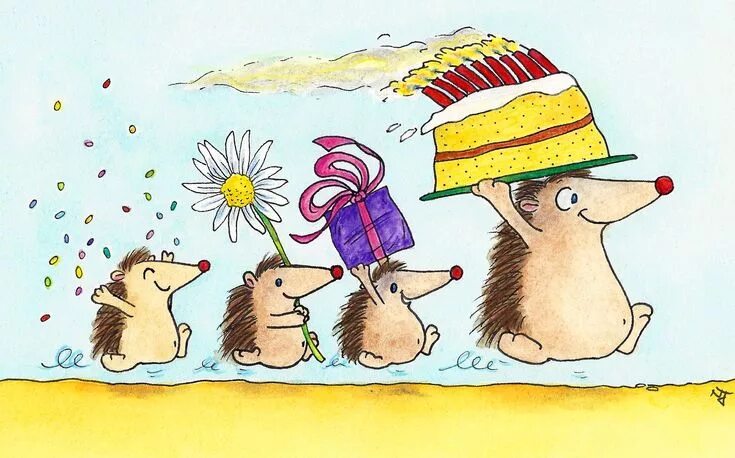 Картинка прикольный ежик с днем рождения Happy Birthday postcard by Nicole Janes Zazzle Happy birthday illustration, Birt
